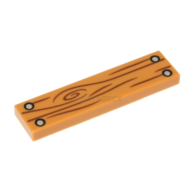 LEGO Minifigure Accessory - Tile, Wood Plank, Grain, 4 Silver Nails, 1 x 4 Tile, Medium Nougat [2431pb652] 6329605
