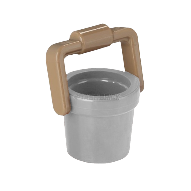 LEGO Container, Bucket 1 x 1 x 1, Light Grey with Dark Tan Handle [95343]