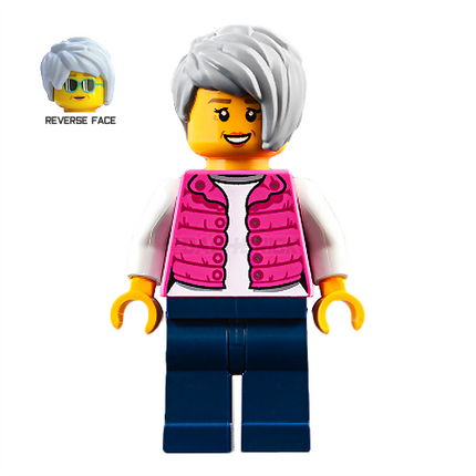 LEGO Minifigure - Camper, Female, Pink Jacket, Gray Short Tousled Hair (2018) [CITY]