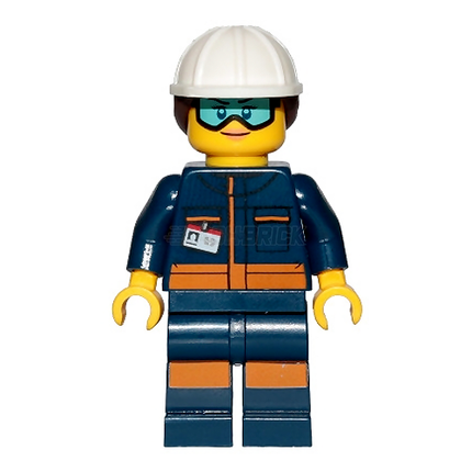 LEGO Minifigure - Ground Crew Technician - Female, Dark Blue Jumpsuit [CITY]
