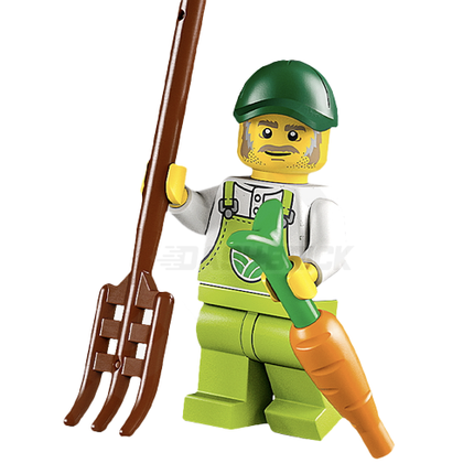 LEGO Minifigure - Male, Farmer Horace, Lime Overalls, Cap, Moustache & Sideburns (2022) [CITY]