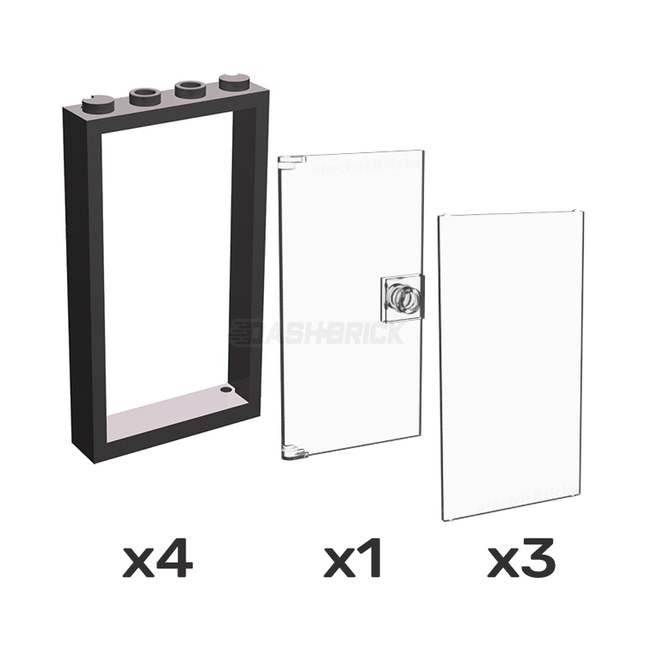 LEGO Clear Windows, Door and Dark Grey Frames 1 x 4 x 6 [COMBO PACK]