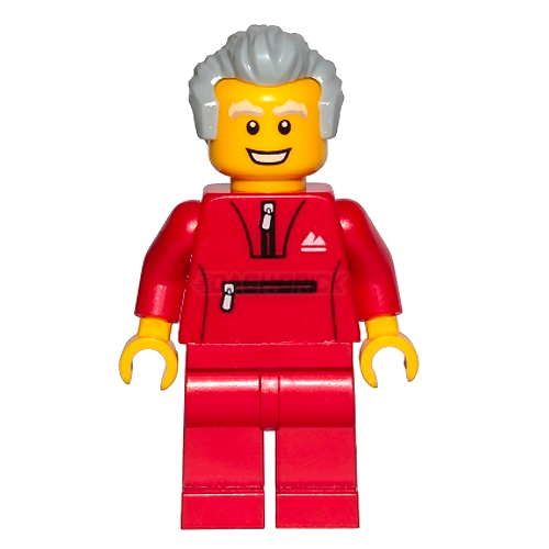 LEGO Minifigure - Grandfather, Red Tracksuit, Light Gray Hair (2019) [CITY]
