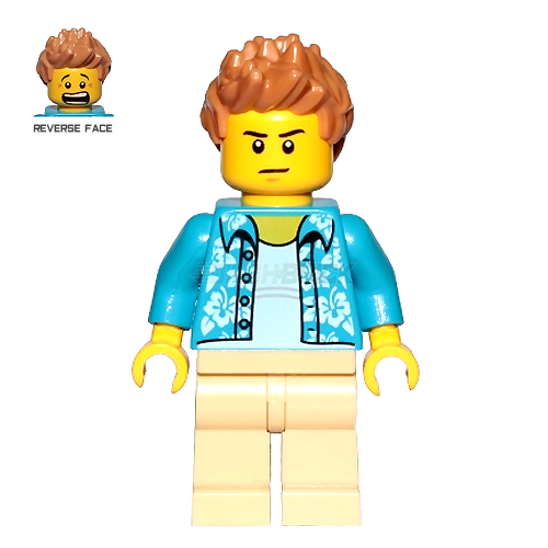 LEGO Minifigure - Hawaiian Shirt Guy, Tan Legs, Hair Spiked (2019) [CITY]