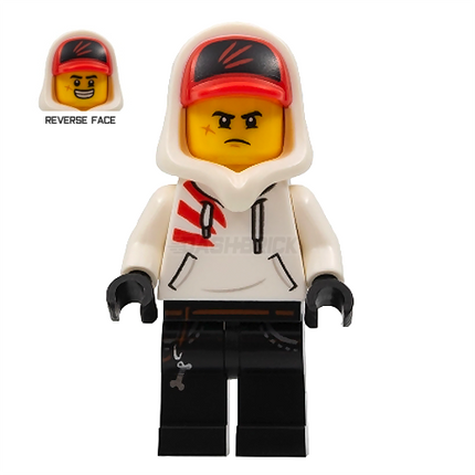 LEGO Minifigure - Jack Davids, White Hoodie, Cap, Hood, Large Smile/Grumpy (2019) [HIDDEN SIDE]
