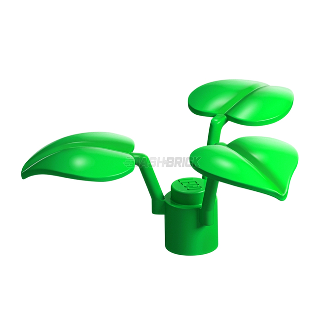 LEGO Plant Flower Stem, 3 Large Leaves, Vine/Tree, Bright Green [6255]