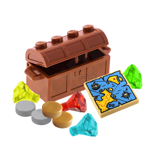 LEGO "Treasure Chest" Jewels, Coins, Map, Brown Chest [MiniMOC]