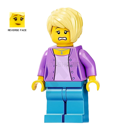 LEGO Minifigure - "Karen", Female/Woman, Jacket, Blue Legs, Short Blonde Hair (2021) [CITY]