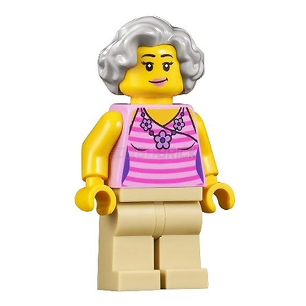LEGO Minifigure - Female, "Globetrotter", Grey Hair, Pink Flower Top (2022) [CITY]